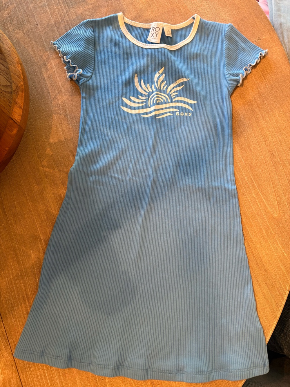 Roxy Blue Ribbed Casual Kids Dress with White Sun Graphic